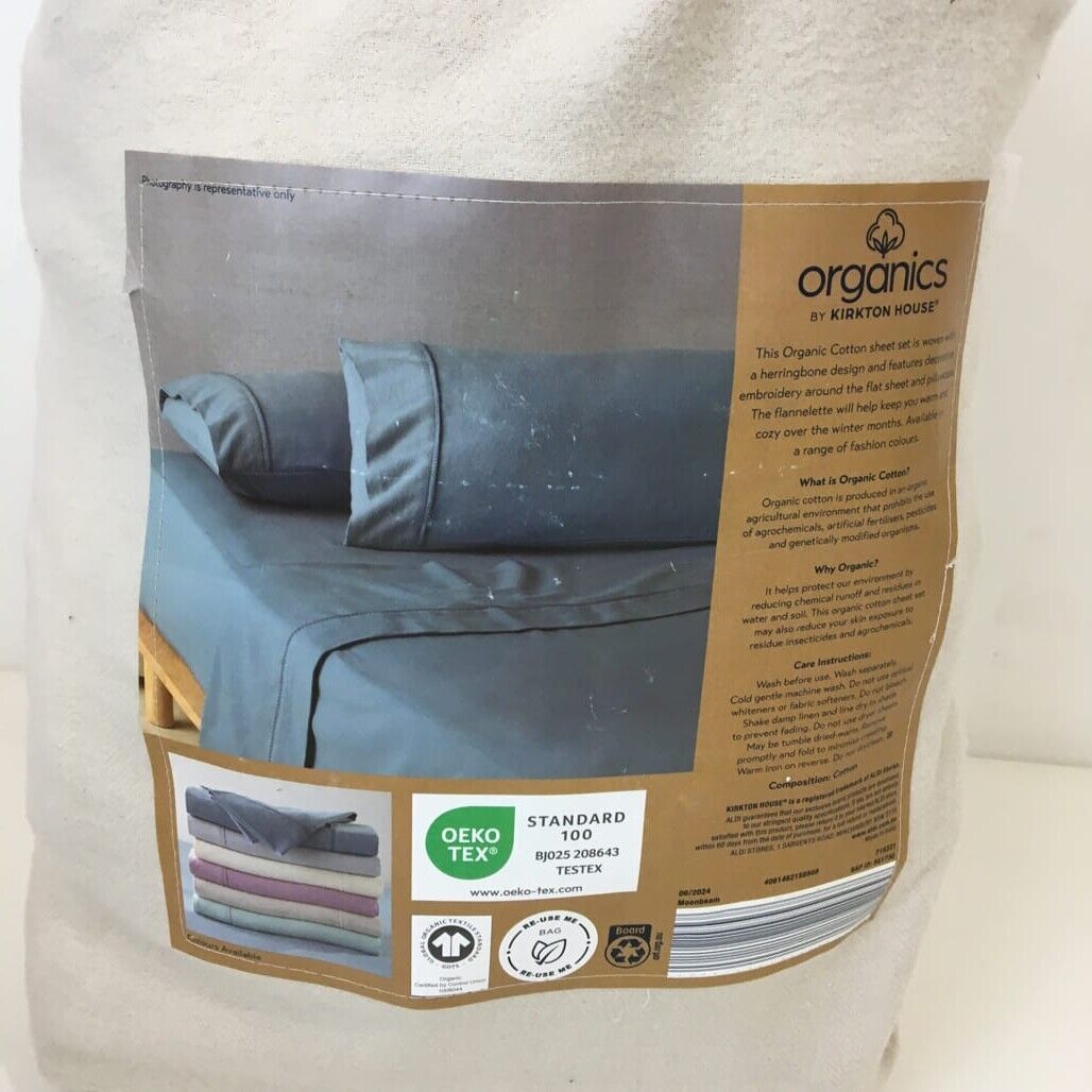 Organics by Kirkton House Flannelette Fitted Ivory Sheet Set QUEEN Bed NEW