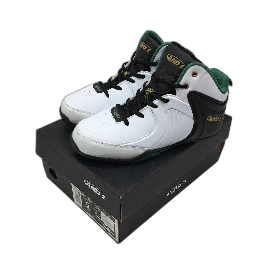 AND1 Tsunami White Black & Green Basketball Sneaker Shoes Mens Size 6 NEW