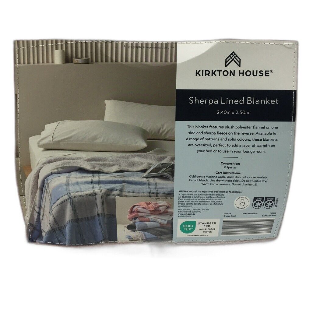 Kirkton House Sherpa Checkered Pink Lined Blanket 2.40X2.50m NEW