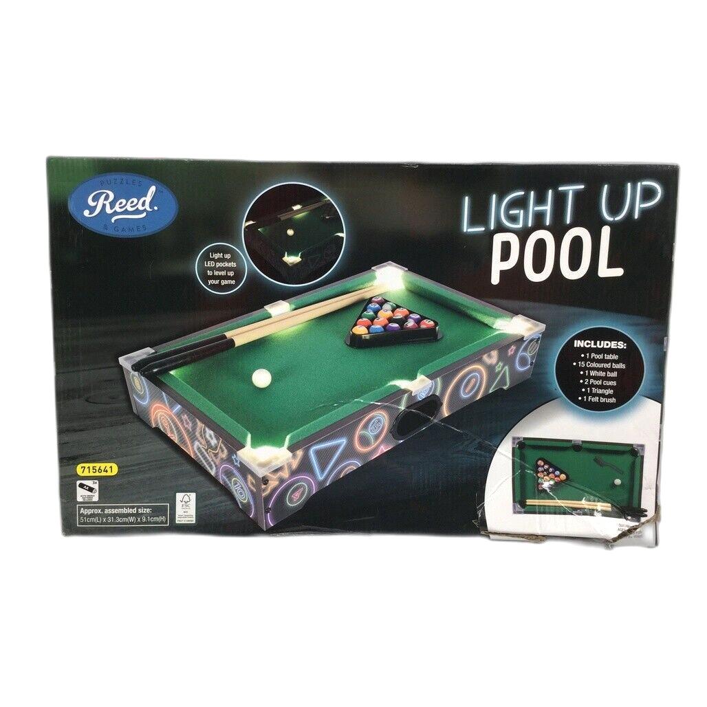 Reed Light Up Mini Pool Table w/ Balls, Cues, Triangle & Felt Brush NEW