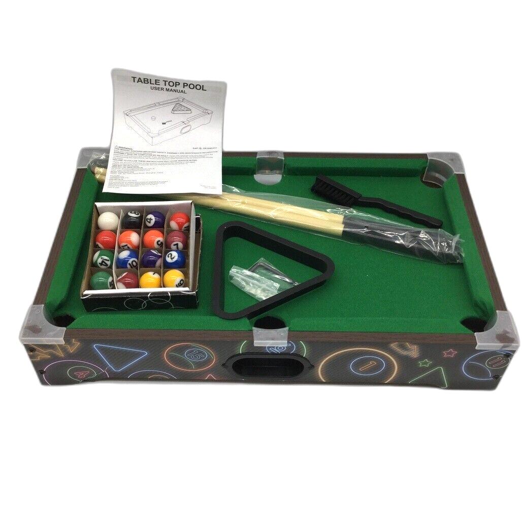 Reed Light Up Mini Pool Table w/ Balls, Cues, Triangle & Felt Brush NEW