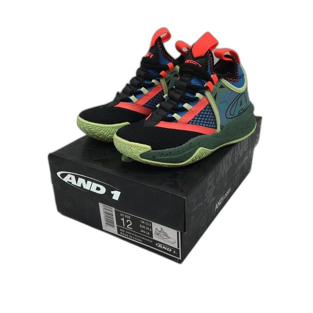 AND1 Charge Green, Blue & Black Basketball Sneaker Shoes Kids Unisex Size 12 NEW