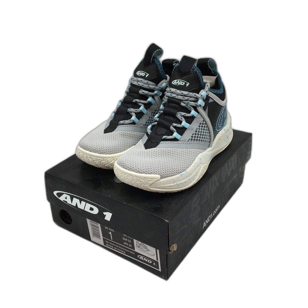 AND1 Charge White & Blue Coral Basketball Sneaker Shoes Kids Unisex Size 1 NEW