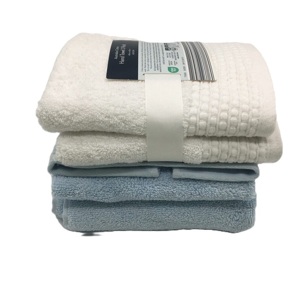 Kirkton House Set of 4 600gsm Blue & White Cotton Hand Towels 40X60cm NEW