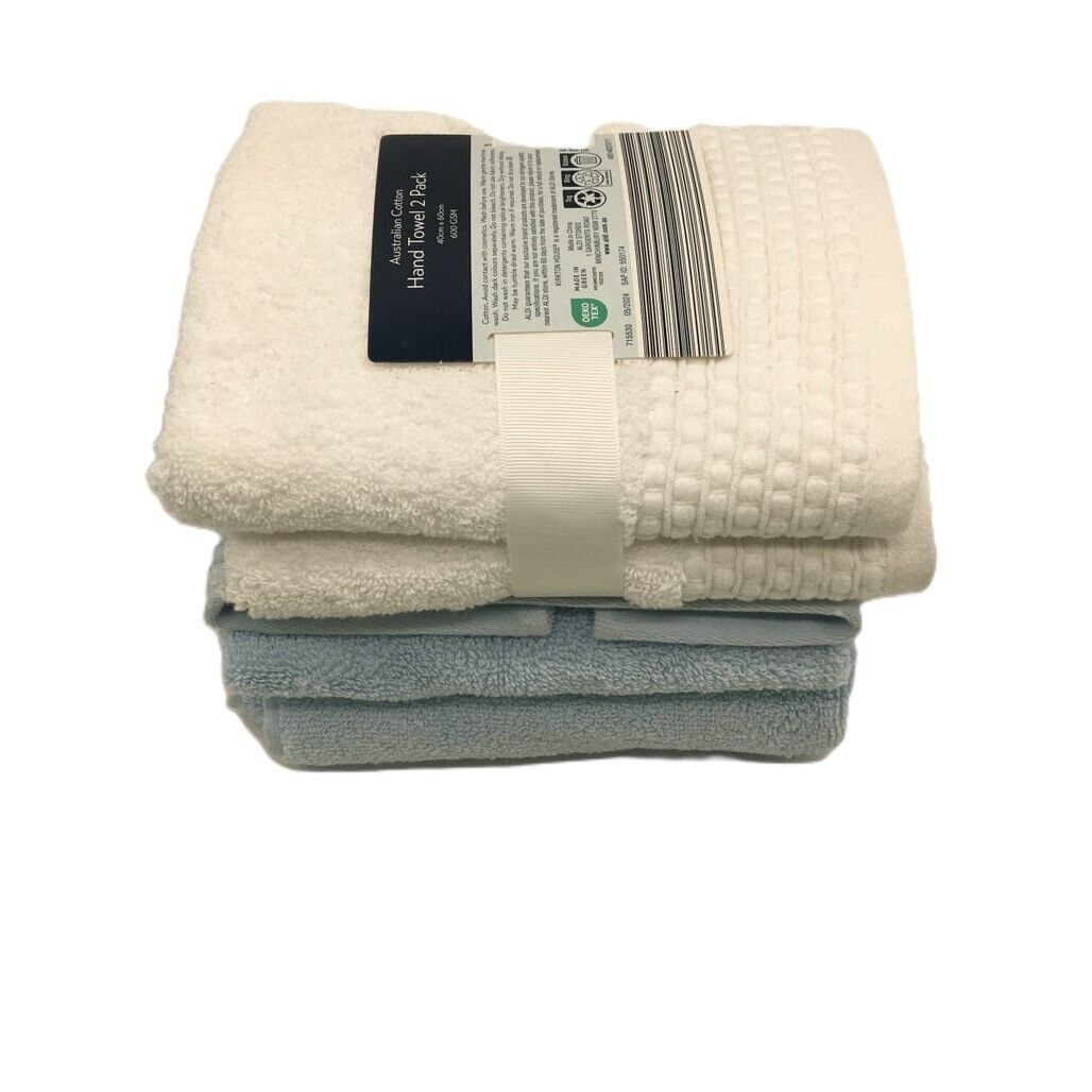 Kirkton House Set of 4 600gsm Blue & White Cotton Hand Towels 40X60cm NEW