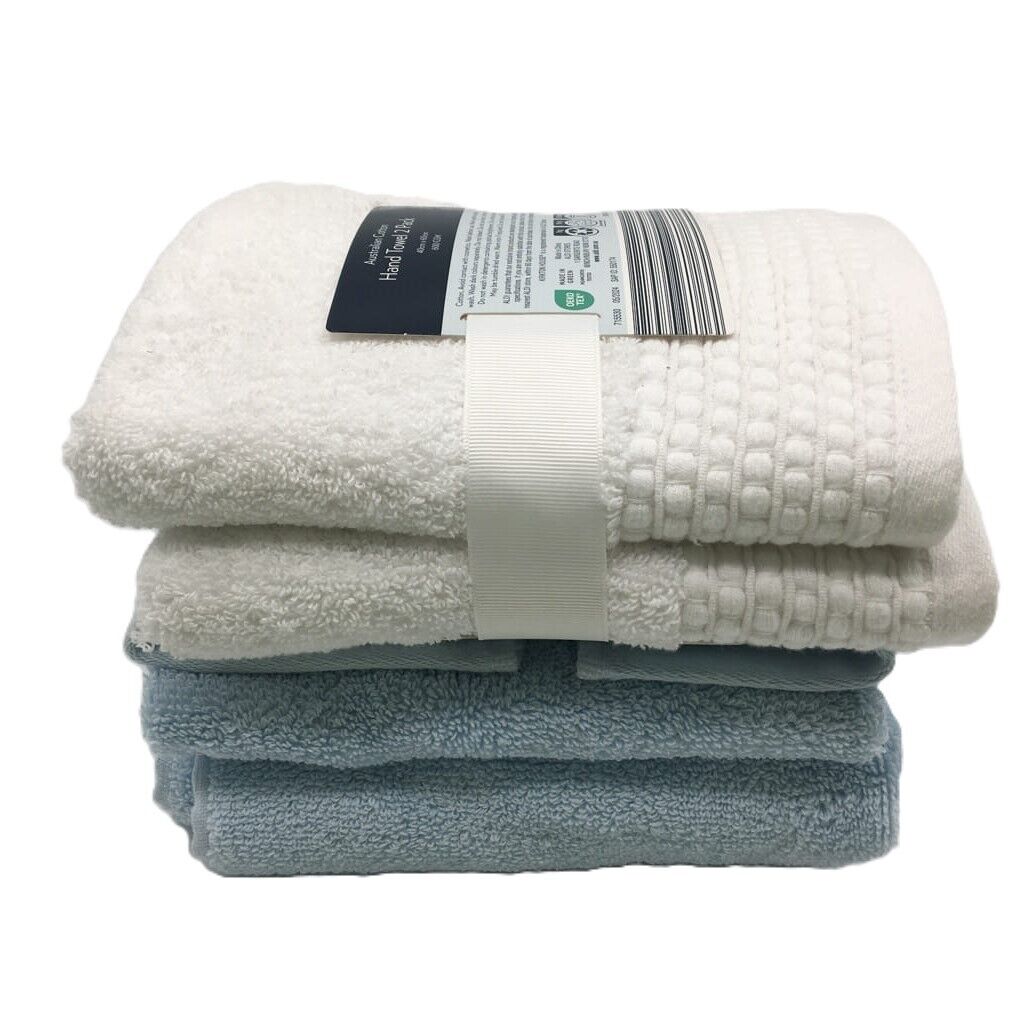 Kirkton House Set of 4 600gsm Blue & White Cotton Hand Towels 40X60cm NEW