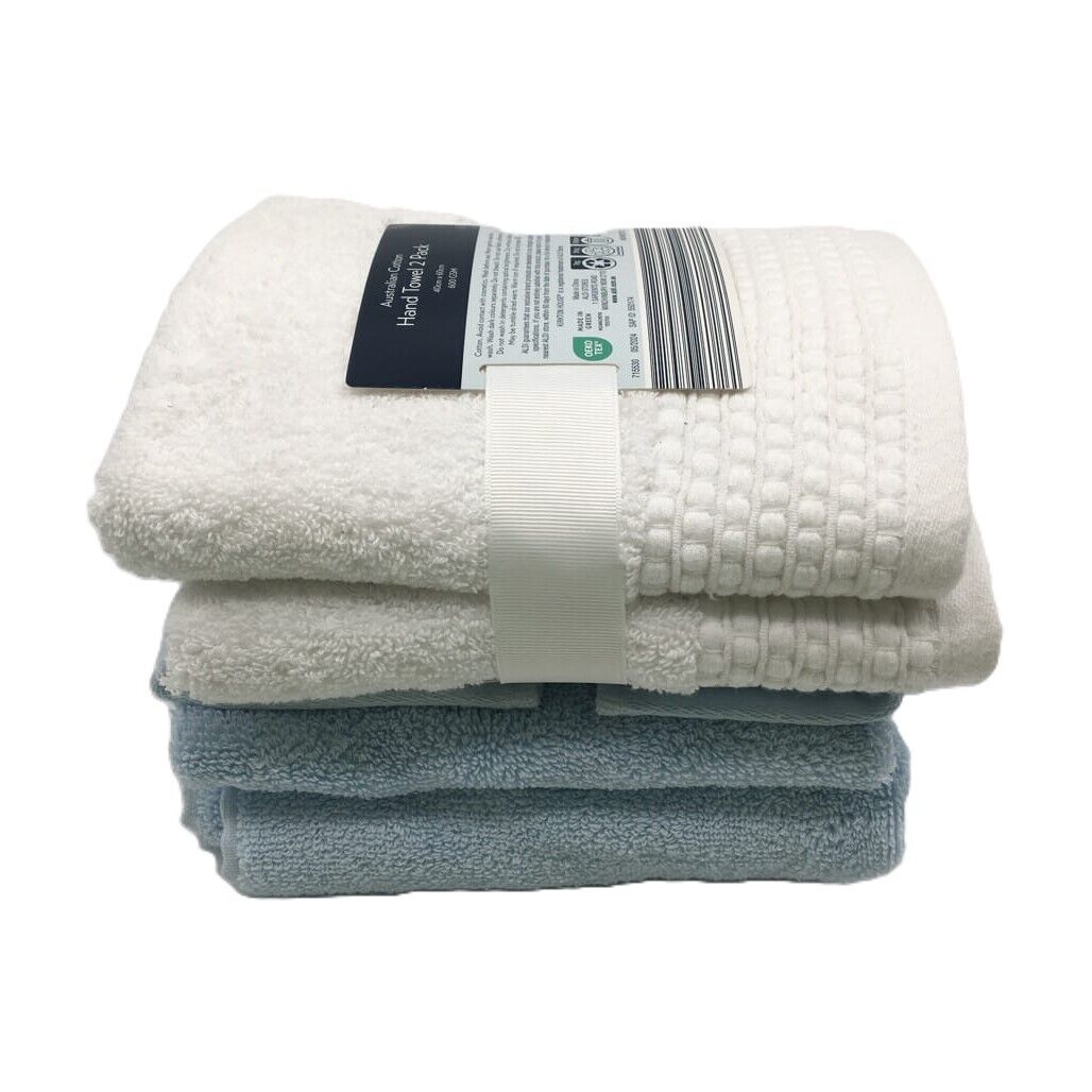 Kirkton House Set of 4 600gsm Blue & White Cotton Hand Towels 40X60cm NEW