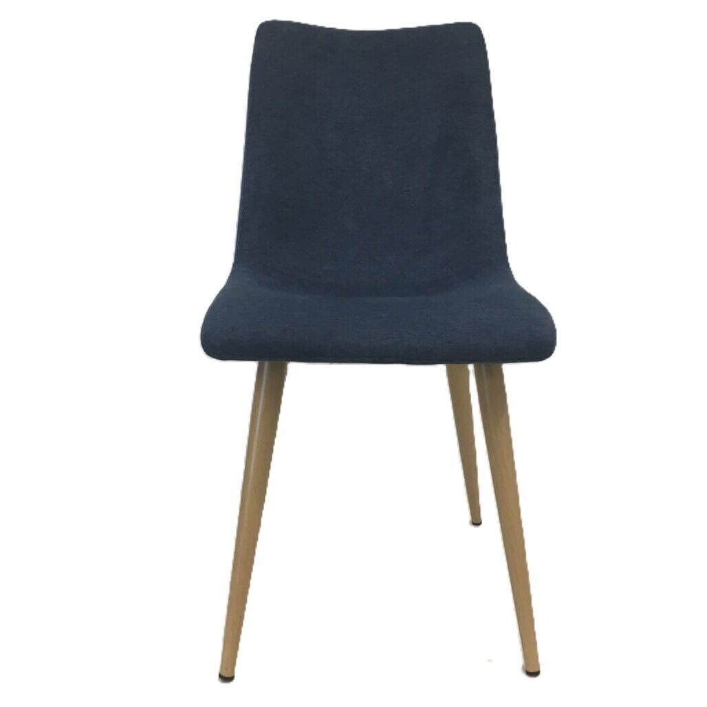 Ex-Display Velvet High Back Blue Modern Dining Kitchen Chair Wooden Legs NEW