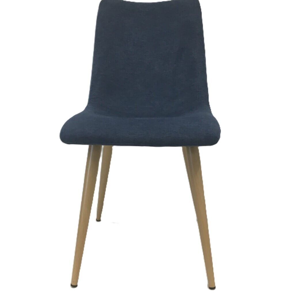 Ex-Display Velvet High Back Blue Modern Dining Kitchen Chair Wooden Legs NEW