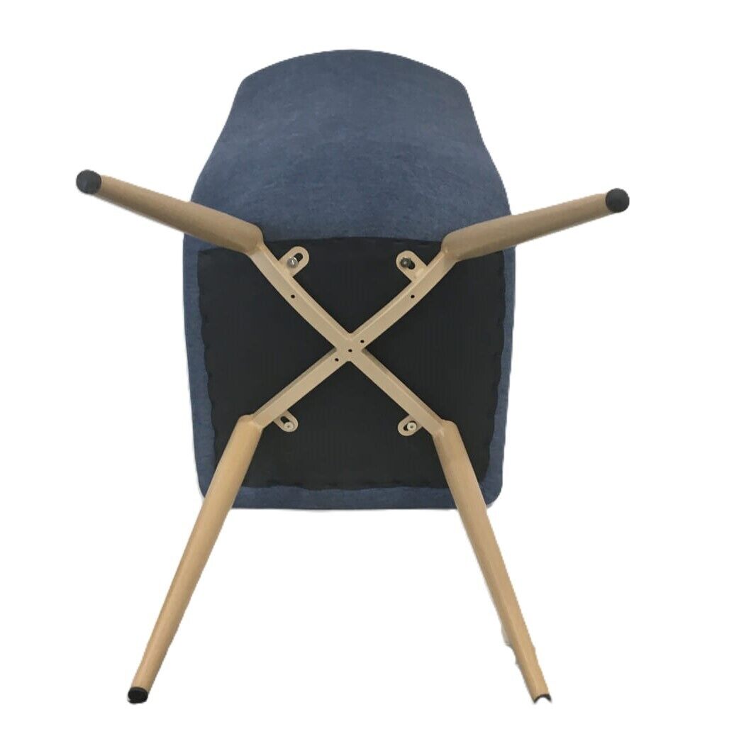 Ex-Display Velvet High Back Blue Modern Dining Kitchen Chair Wooden Legs NEW