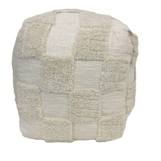 Ex-Display Patchwork Cream Checkered Square Ottoman Footstool Size 40x40cm NEW