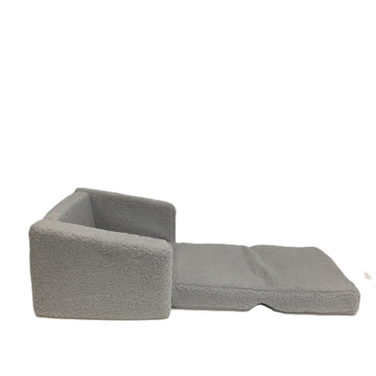 Ex-Display Boucle Look Super Soft Grey Flip Out Children Small Sofa Armchair NEW