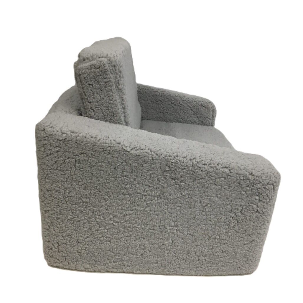 Ex-Display Boucle Look Super Soft Grey Flip Out Children Small Sofa Armchair NEW