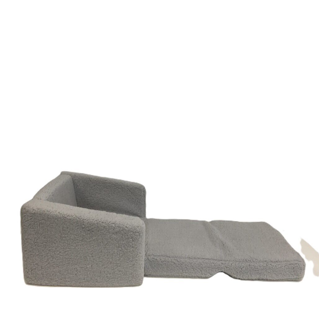 Ex-Display Boucle Look Super Soft Grey Flip Out Children Small Sofa Armchair NEW