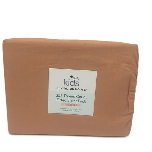 Kirkton House Kids Orange 225 Thread Count Fitted Sheet Pack King NEW