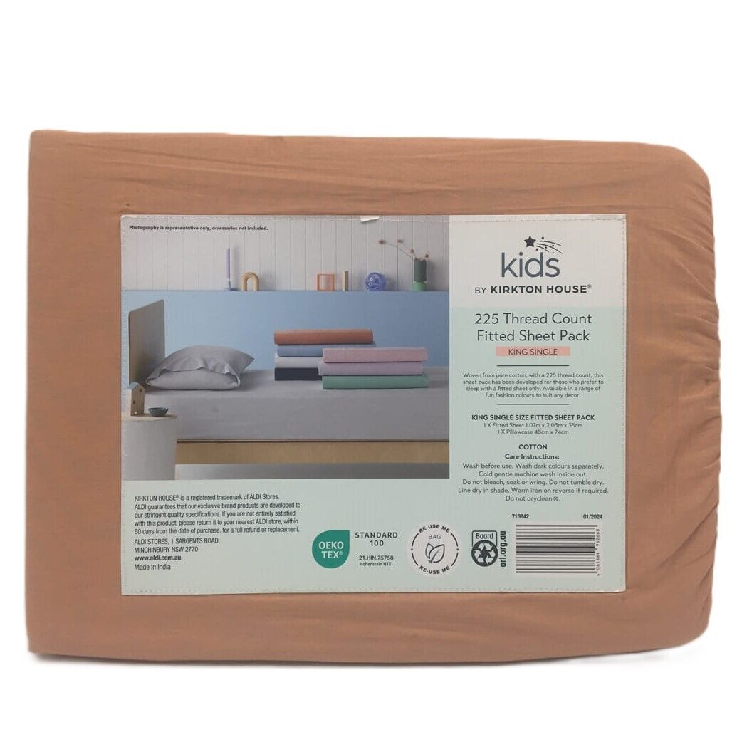 Kirkton House Kids Orange 225 Thread Count Fitted Sheet Pack King NEW