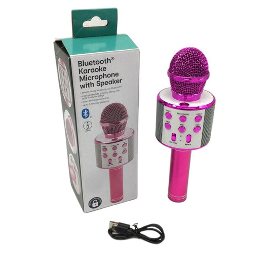 Bluetooth Pink Karaoke Microphone Speaker Echo&Volume Control Wireless Music NEW