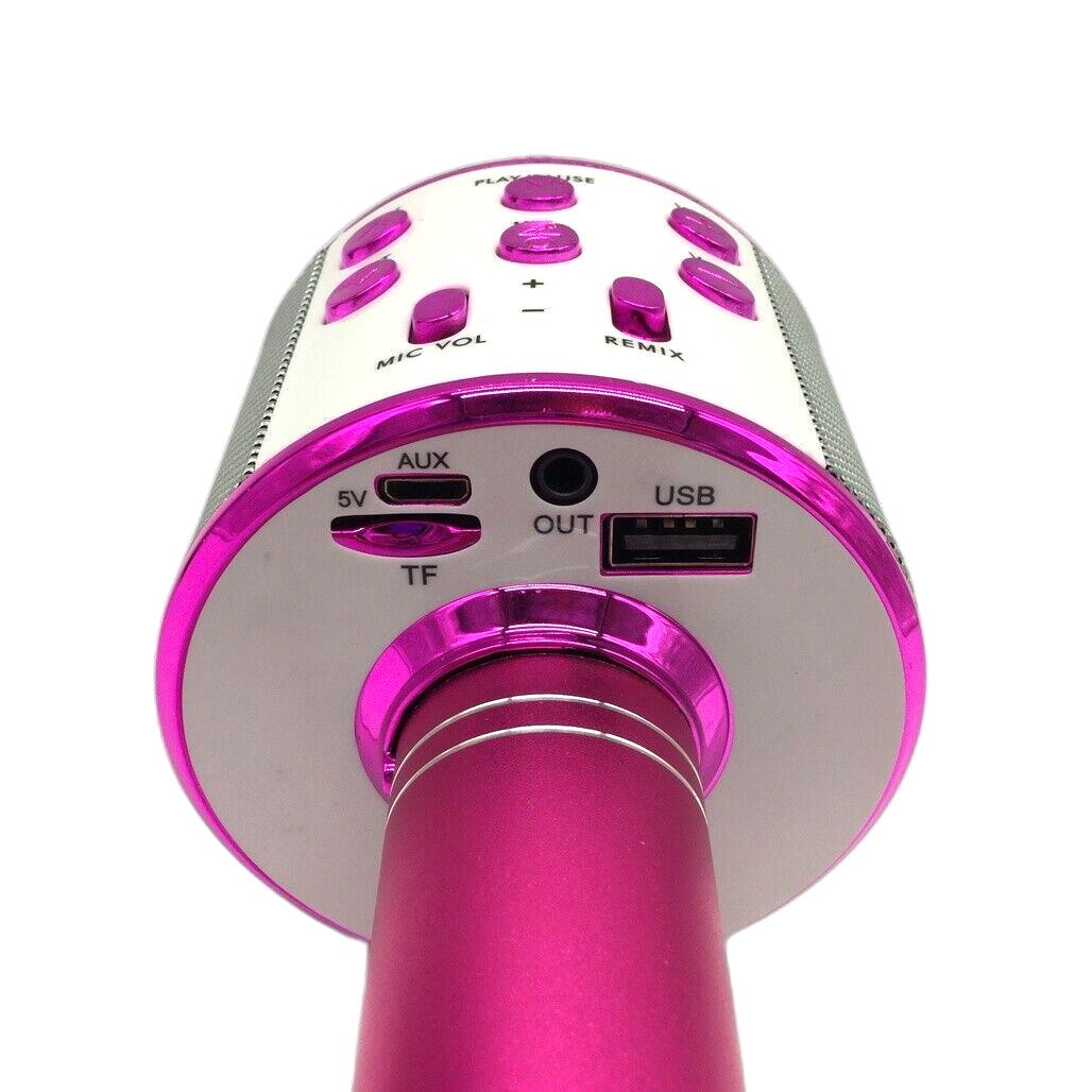 Bluetooth Pink Karaoke Microphone Speaker Echo&Volume Control Wireless Music NEW