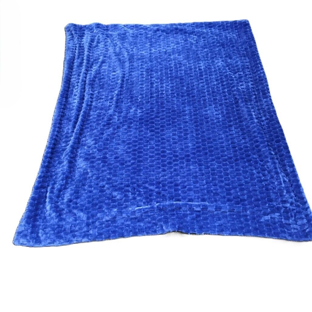 Kirkton House Soft Textured Reversable Velvet Cobalt Blue Blanket 120x150cm NEW