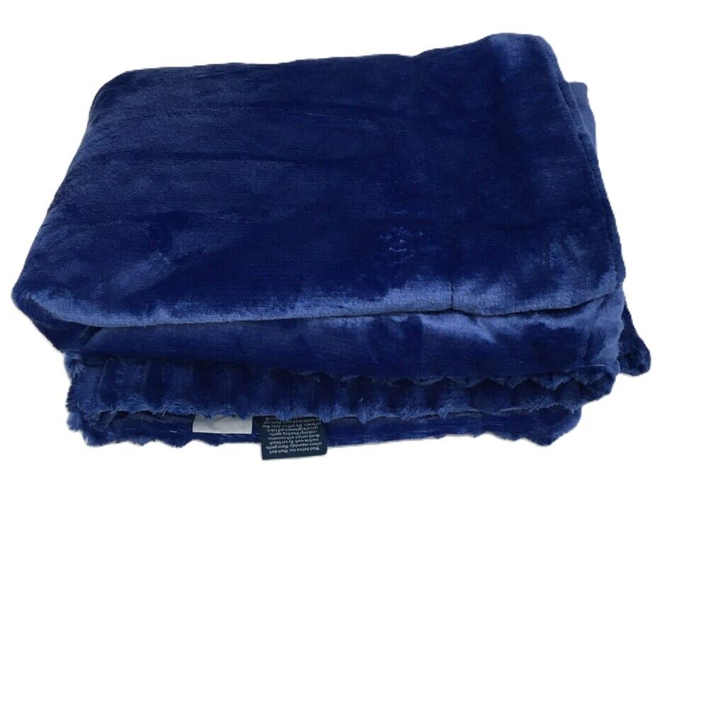 Kirkton House Soft Textured Reversable Velvet Cobalt Blue Blanket 120x150cm NEW