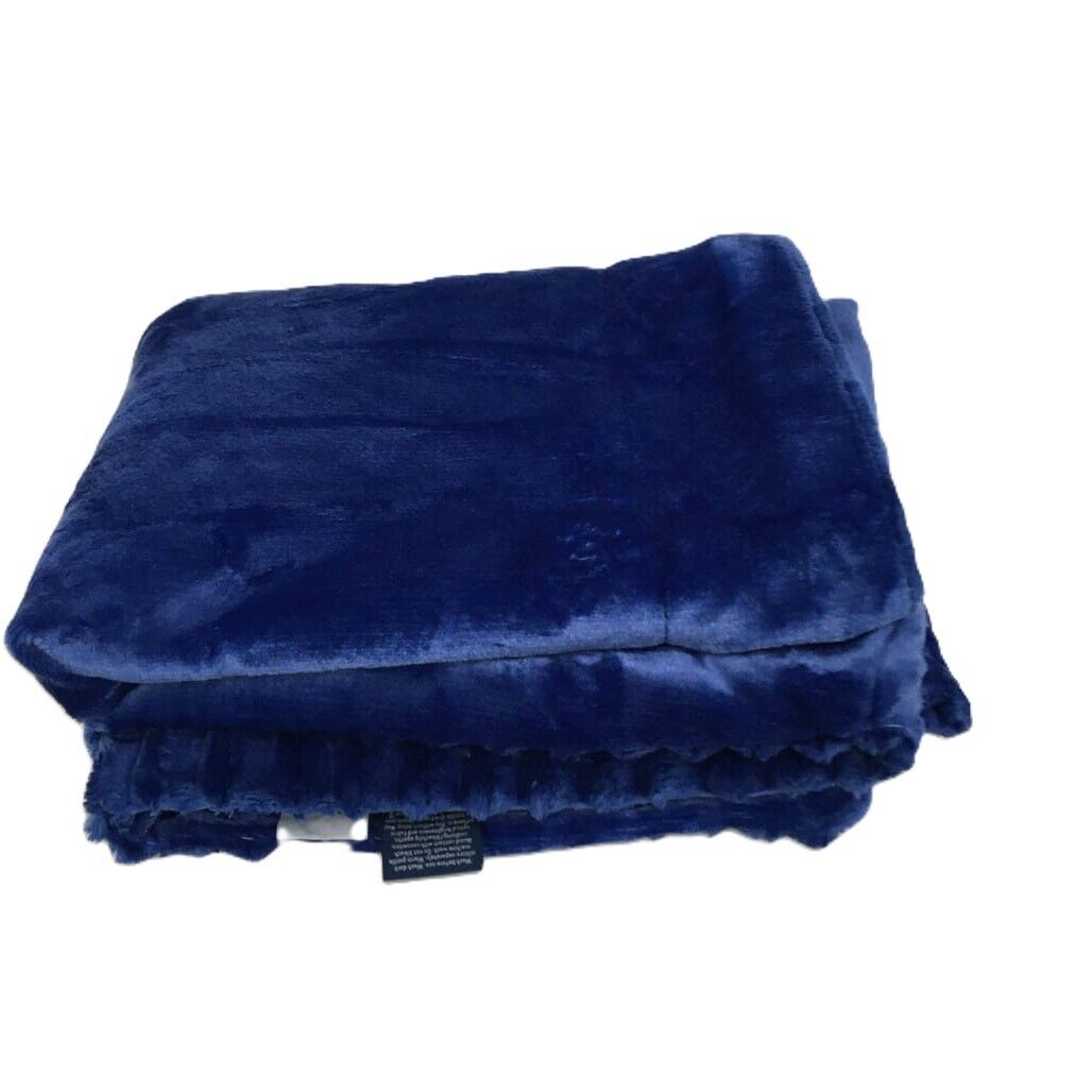 Kirkton House Soft Textured Reversable Velvet Cobalt Blue Blanket 120x150cm NEW