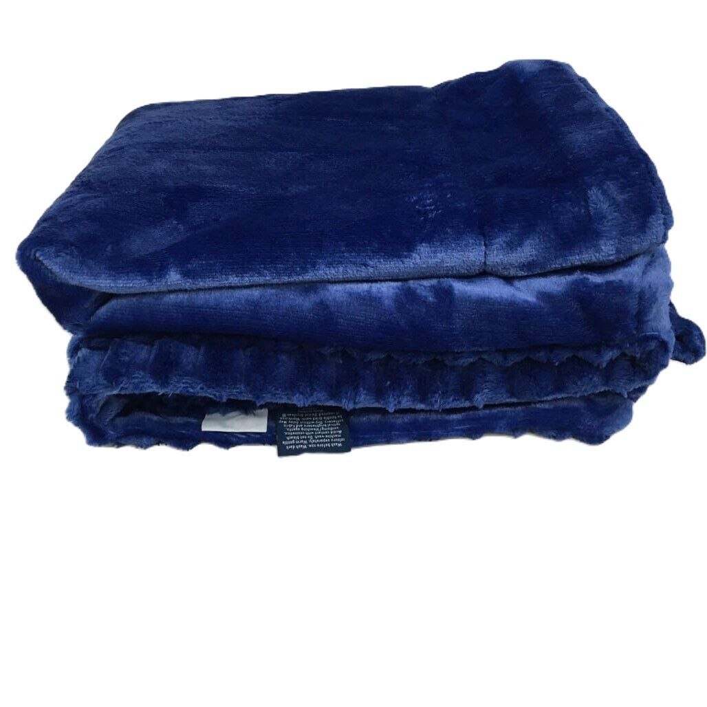 Kirkton House Soft Textured Reversable Velvet Cobalt Blue Blanket 120x150cm NEW