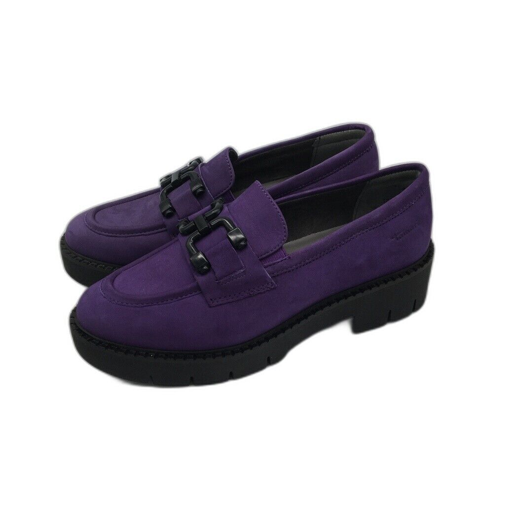 Tamaris Comfort Suede Leather Wedge Heel Loafer Purple Ladies Size US 8 NEW