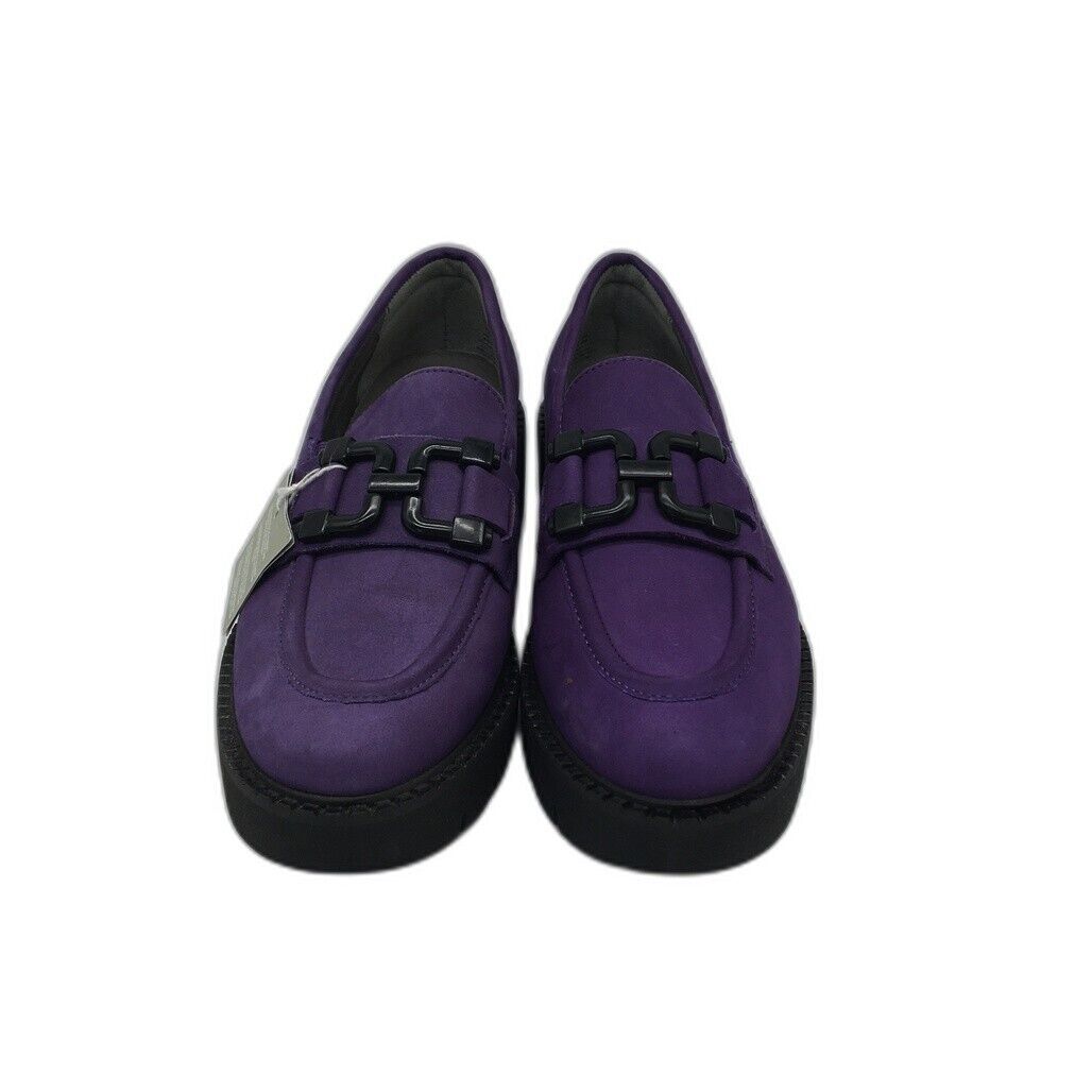 Tamaris Comfort Suede Leather Wedge Heel Loafer Purple Ladies Size US 8 NEW