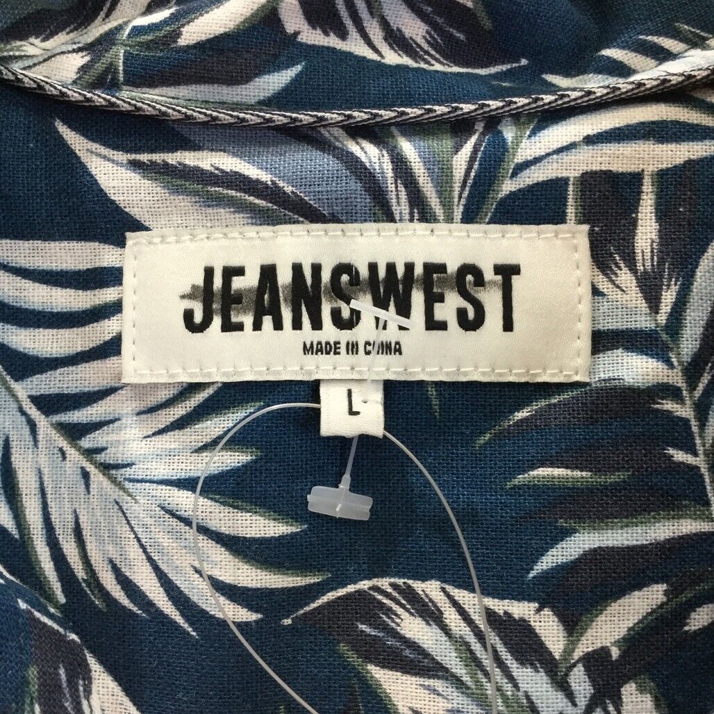 Jeanswest Blue Leafy Design Short Sleeve Button Up Collared Shirt Mens Sz L NEW