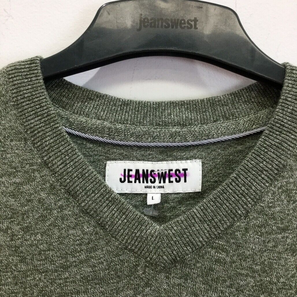 Jeanswest Sage Green Long Sleeve V-Neck Soft Sweater Mens Size Large NEW