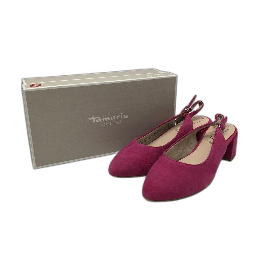 Tamaris Comfort Suede Leather Slingback Fuchsia Ladies Size EU 41 US 9.5 NEW