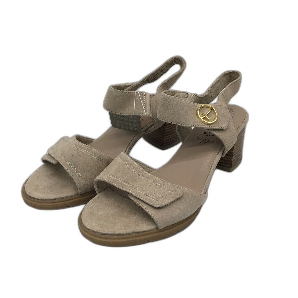 Tamaris Comfort Suede Leather Heeled Sandals Beige Ladies Size EU 42 US 10 NEW