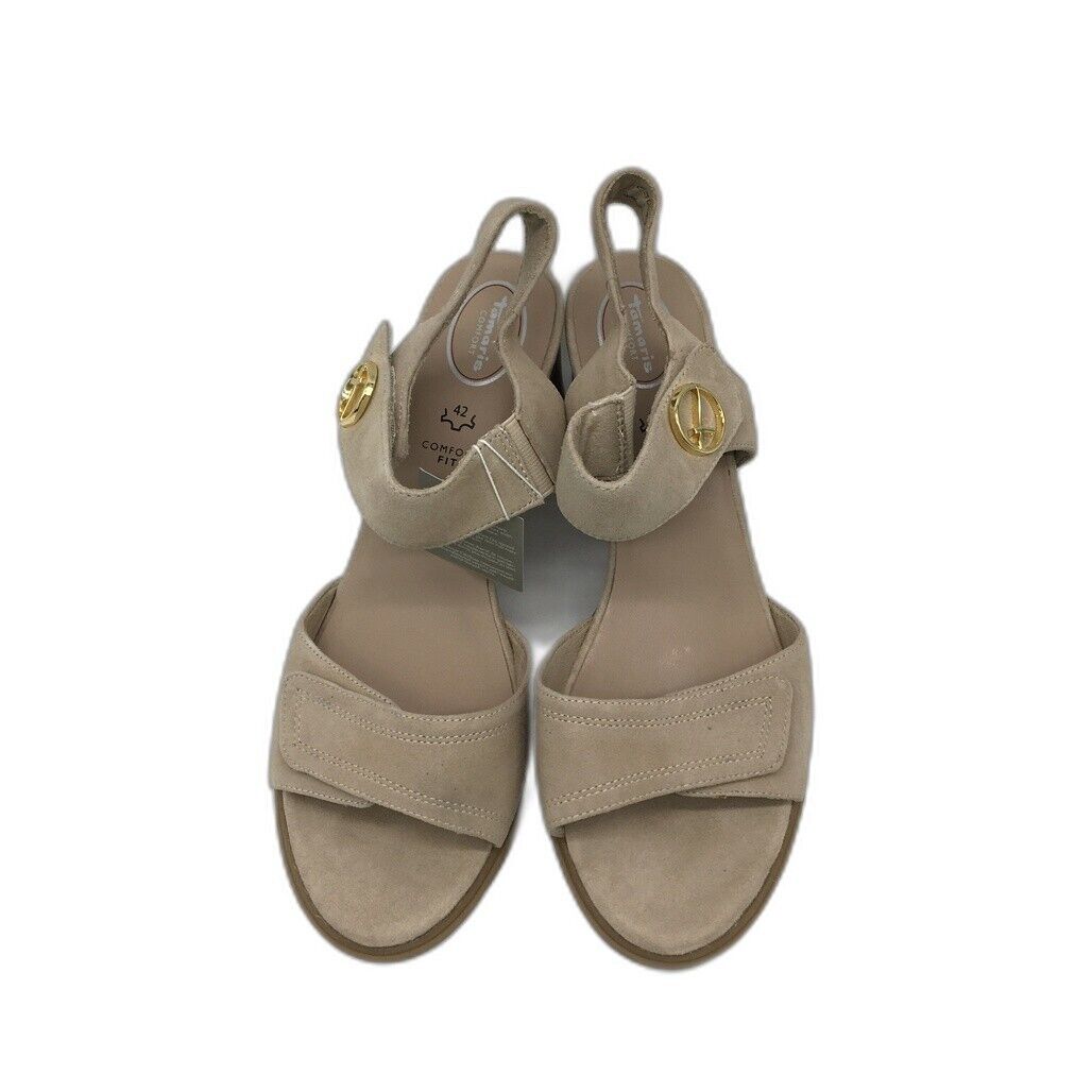 Tamaris Comfort Suede Leather Heeled Sandals Beige Ladies Size EU 42 US 10 NEW