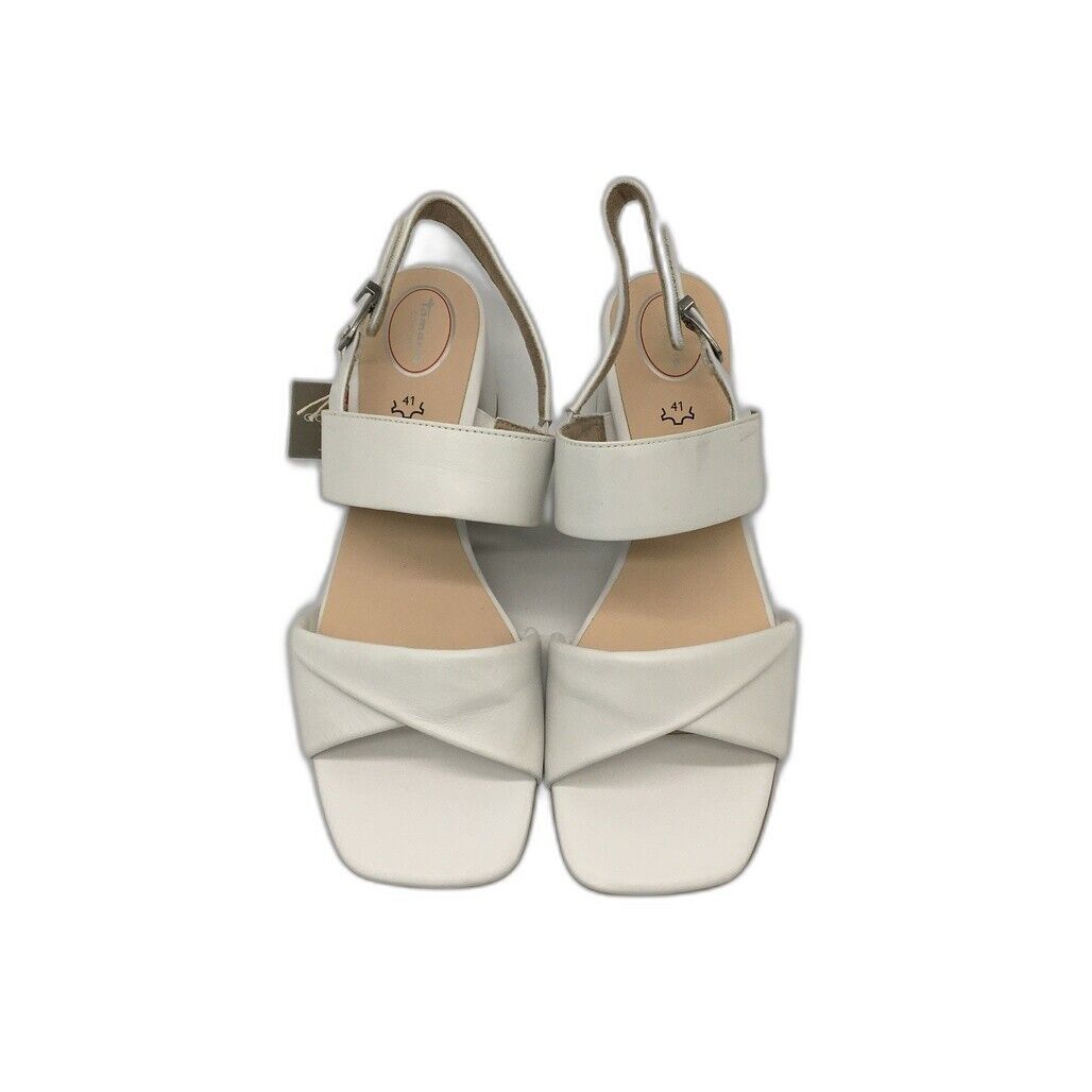 Tamaris Comfort Brushed Leather Heeled Sandals White Ladies Sz EU 41 US 9.5 NEW