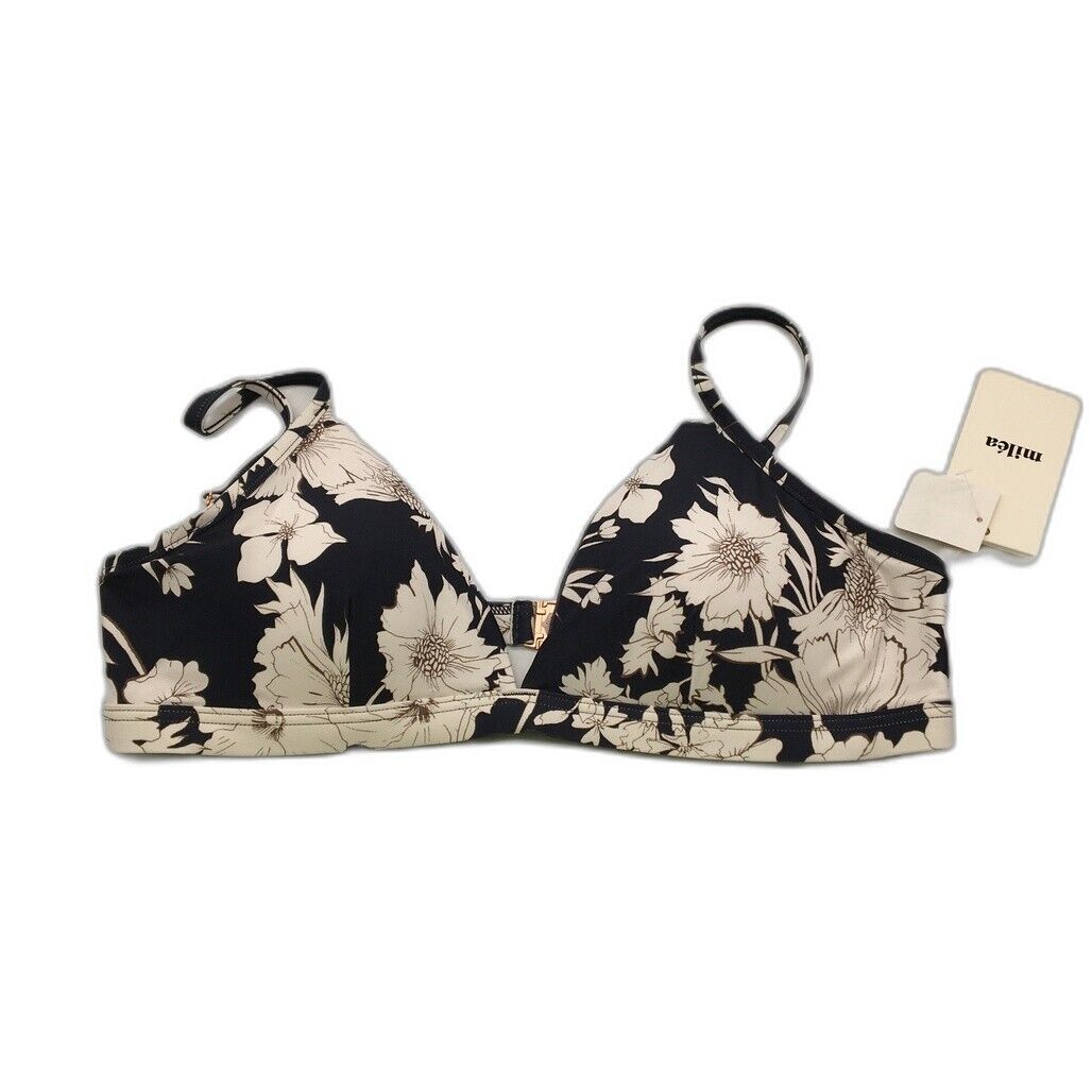 Milea Floral Daisy Print Black Soft Women Bikini Swim Top AU Size 14 NEW