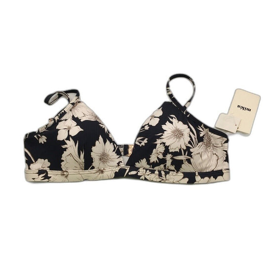 Milea Floral Daisy Print Black Soft Women Bikini Swim Top AU Size 14 NEW