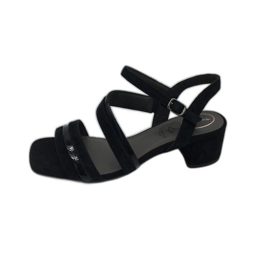 Tamaris Comfort Strappy Leather Heeled Sandals Black Ladies Sz EU 41 US 9.5 NEW