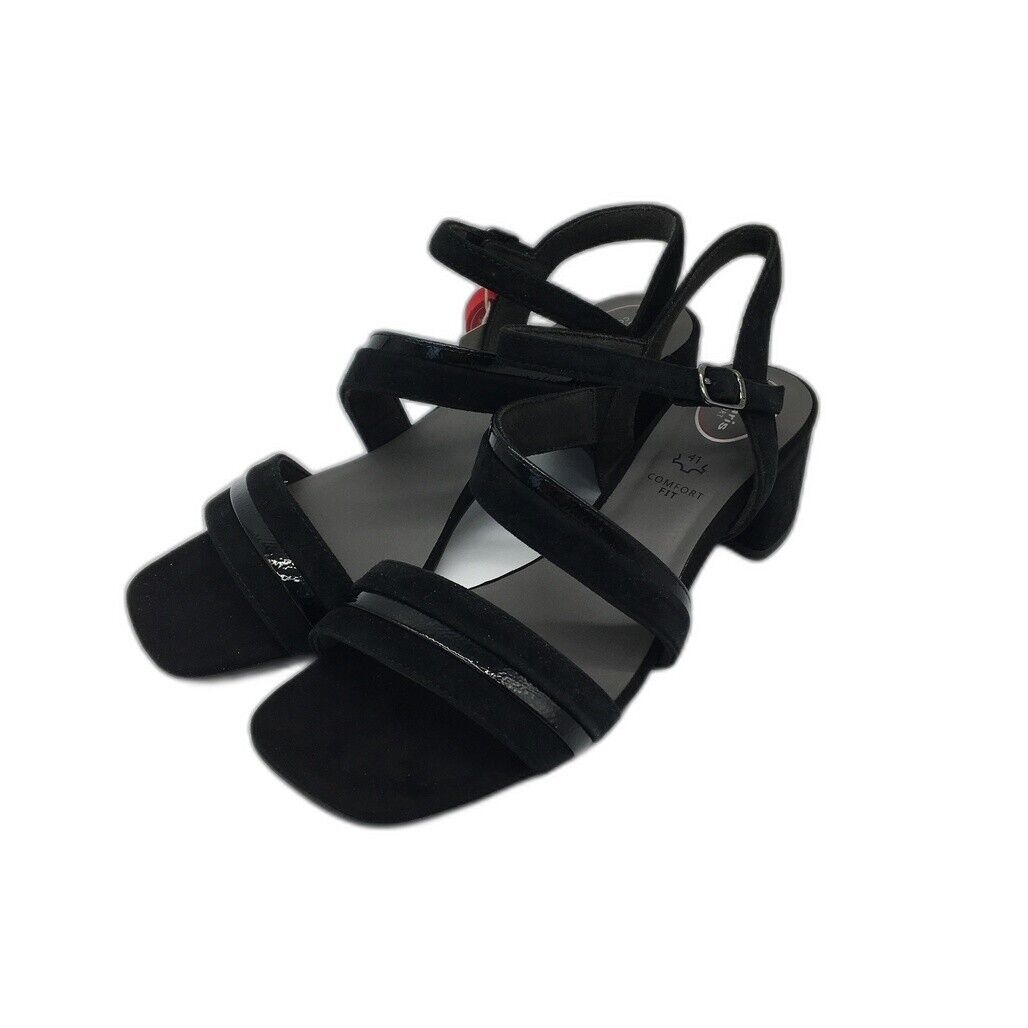 Tamaris Comfort Strappy Leather Heeled Sandals Black Ladies Sz EU 41 US 9.5 NEW