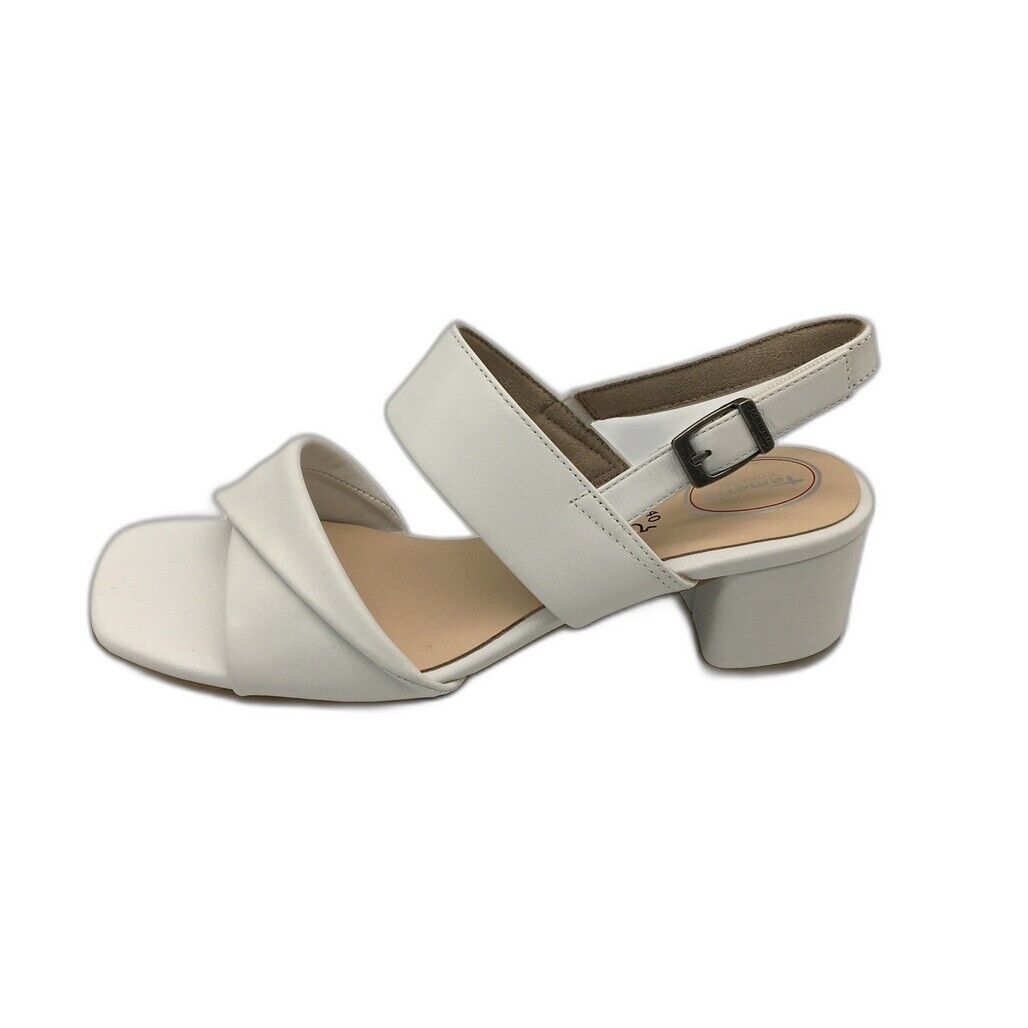 Tamaris Comfort Strappy Leather Heeled Sandals White Ladies Sz EU 40 US 8.5 NEW