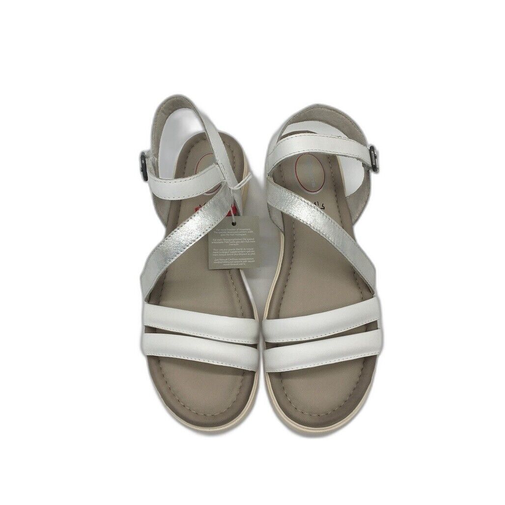 Tamaris Comfort Strappy Wedge Leather Sandals White/Silver Ladies Sz US 9.5 NEW