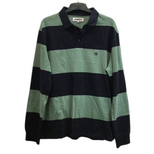 Jeanswest Green & Navy Striped Long Sleeve Collared Rugby Jumper Mens Size L NEW