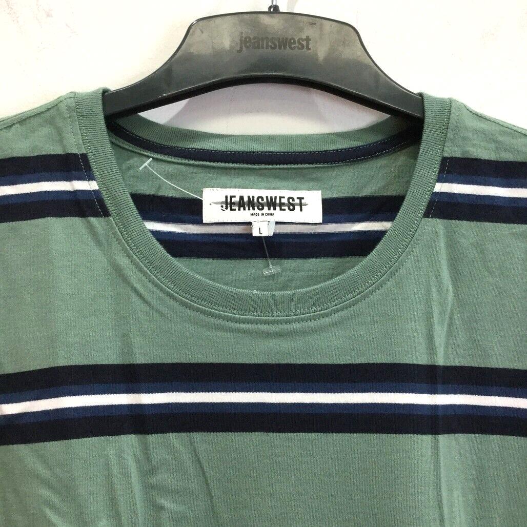 Jeanswest Green w/ Navy & White Stripes Short Sleeve T-Shirt Mens Sz L NEW