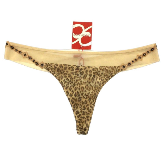 Cotton Club Cheetah Print Beige String Thong Underwear Ladies Size Italy 3/L NEW