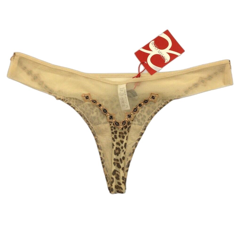 Cotton Club Cheetah Print Beige String Thong Underwear Ladies Size Italy 3/L NEW