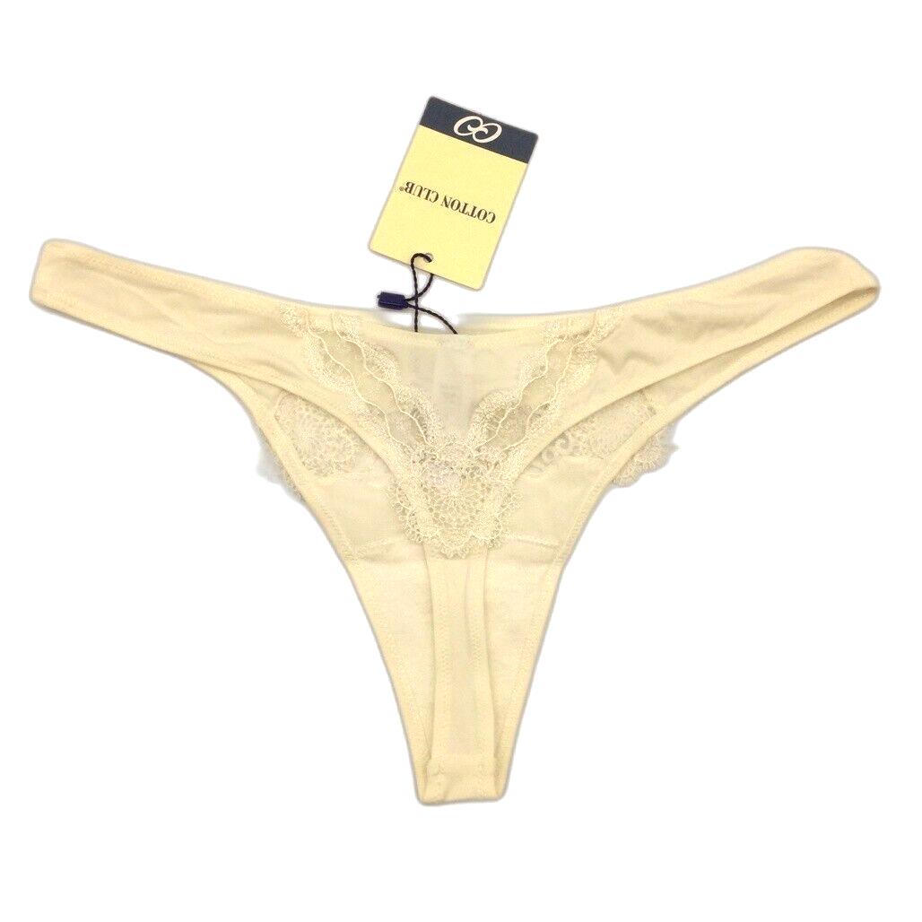 Cotton Club White Lace Floral String Thong Underwear Ladies Size Italy 3/L NEW