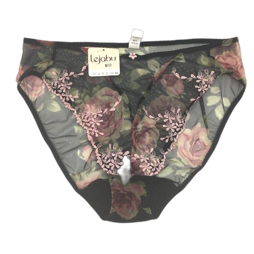 Lejaby Black, Pink&Green Sheer Mesh Floral Brief Underwear Ladies Sz Medium NEW