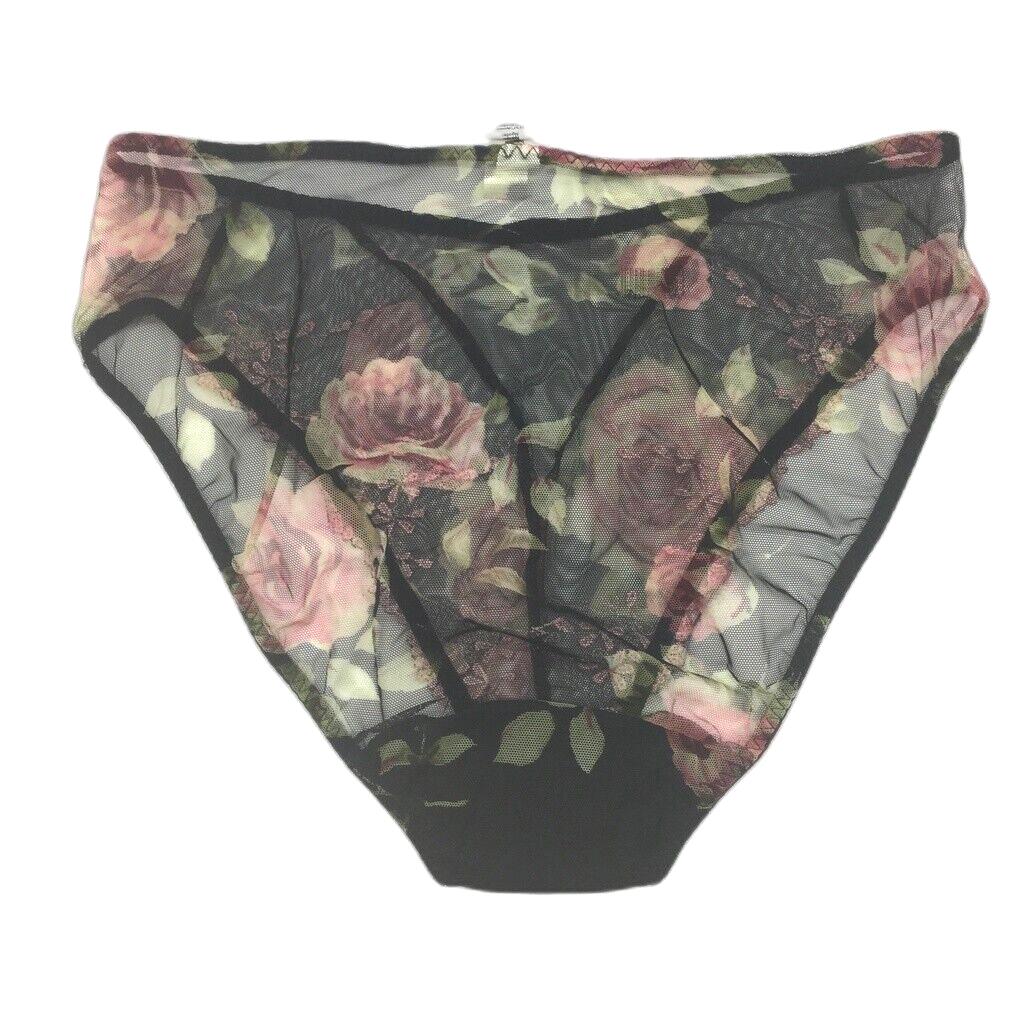 Lejaby Black, Pink&Green Sheer Mesh Floral Brief Underwear Ladies Sz Medium NEW