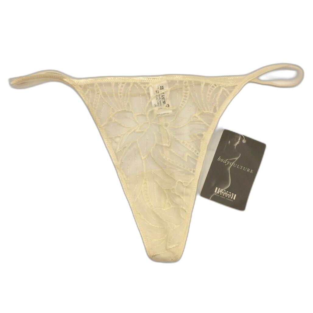 Wolford White Mesh Embroidered Floral String Thong Underwear Ladies Sz Large NEW