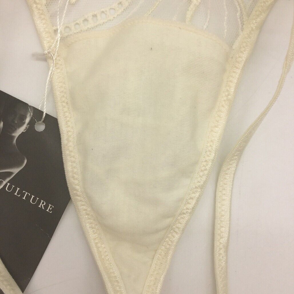 Wolford White Mesh Embroidered Floral String Thong Underwear Ladies Sz Large NEW