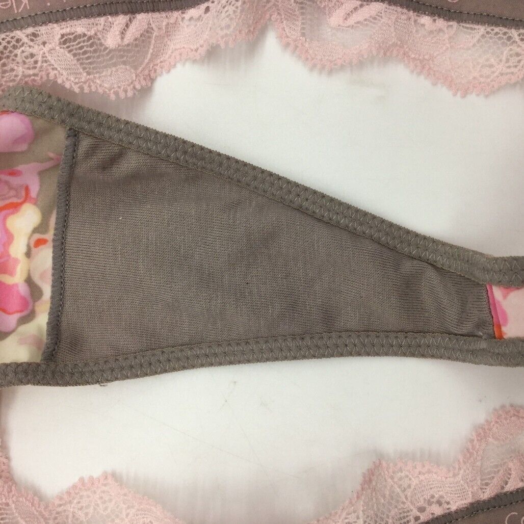 Calvin Klein Grey & Pink Lace Floral String Thong Underwear Ladies Sz Large NEW